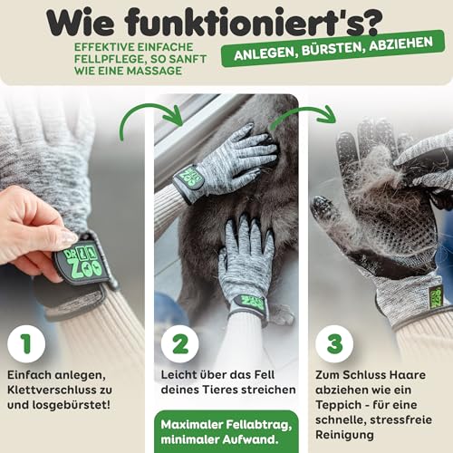 DR Zoo Fellpflegehandschuh für Katze, Hund oder Pferd - (1 Paar, Gr. M) - Handschuh zur Fellpflege aller Katzenhaare und Hundehaare - Waschhandschuh für jedes Tierhaar - Katzen Handschuhe als Bürste