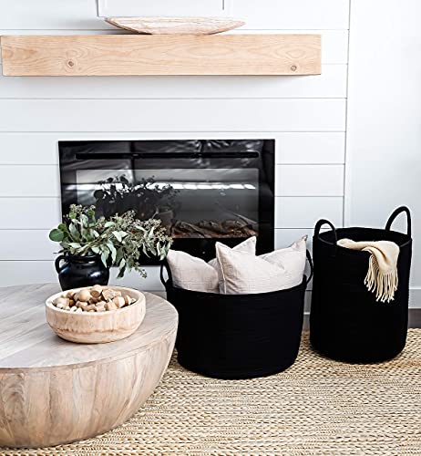 Image of OrganiHaus Toy Storage Basket for Kids, Large Cotton Rope Organizer Bin for Nursery, Toy Box, Blanket Holder, Baby Hamper for Living Room, Soft & Washable (Full Black Wide) | Full Black - Round Cotton Rope Basket, 20x13 inch