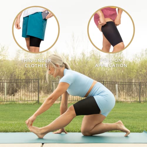 Image of BraceAbility Compression Thigh Sleeve - Support Brace for Hamstring, Runner's Pain, Quad Strains - Men and Women's Leg Relief