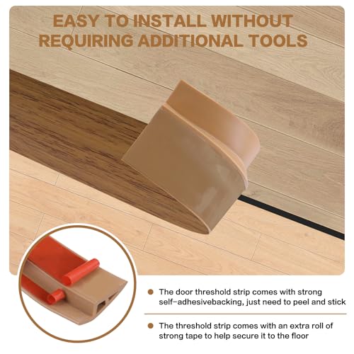 Floor Transition Strip Vinyl Door Threshold Ramp Self Adhesive Carpet Edging Strip Doorway Edge Trim, Overlap Edge Reducer for Laminate Carpet, Floor, Tile (Orange Oak, 1/5" to 2/5", 3.3Ft) by DBHXXMB-HH - Image 3