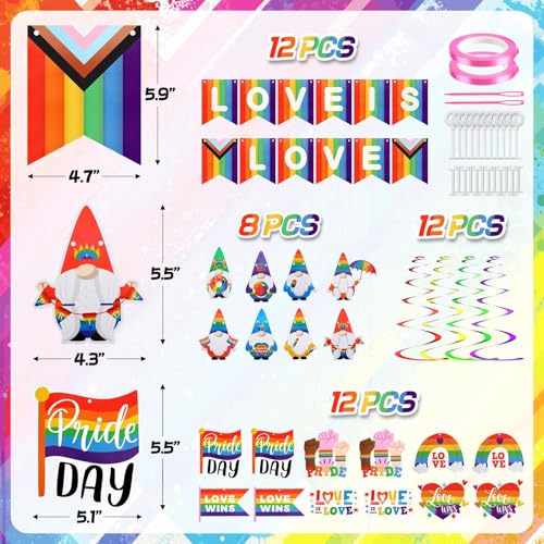 Image of Gay Pride Rainbow Party Decorations - Hanging Swirls & Banners, Love is Love Pride Month Decor for Lesbian Bisexual Transgender LGBTQ Home Office(44PCS)