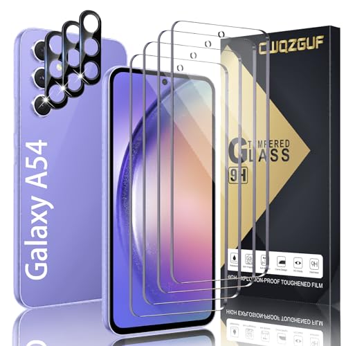CWQZGUF [4+3 Pack Galaxy A54 Screen Protector, 4 Pack Tempered Glass with 3 Pack Camera Lens Protector, High Clarity, Anti-Sh
