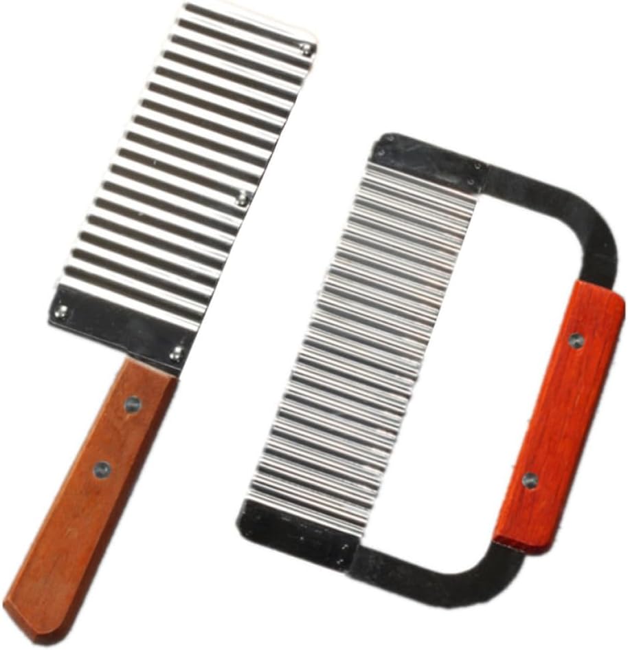 2 Pcs French Style Crinkle Slicer Set with Stainless Steel and Wood