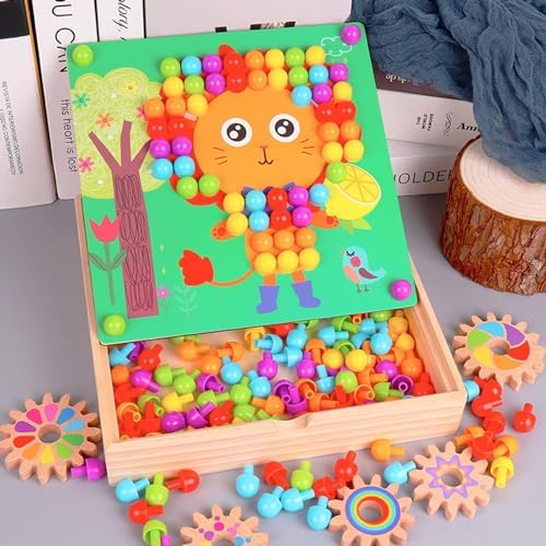 Nukdey – Jouet Mosaïque 180 Perles – 5 Engrenages – 10 Modèles – Jeu Éducatif Motricité – Cadeau 2-5 Ans – Filles Et Garçons