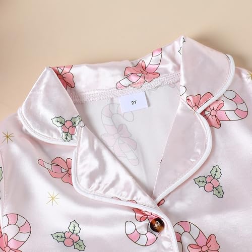 fyclemt Toddler Baby Boys Girls Silk Pajamas Set Christmas Tree Santa Button Down Shirts Pants Pjs Satin nightgown Sleepwear2