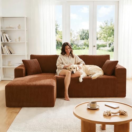 Image of 92.5 inch Modular Sectional Sofa, L-Shape 3 Seat Memory Foam Boneless Couch for Living Room, Cloud Couch with Oversized Chaise, No Need Assembly - Brown(Left Facing Chaise)