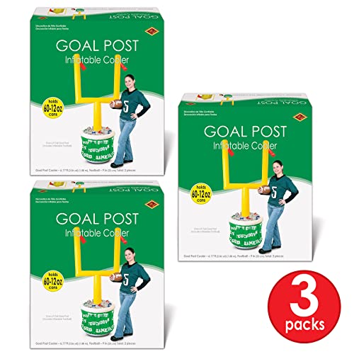 Image of Beistle 3 Piece Novelty Inflatable Goal Post Drink Coolers with Football Decorations Game Day Party Beverage Holders, 74 inch x 28 inch, Green /Yellow /White /Brown /Orange