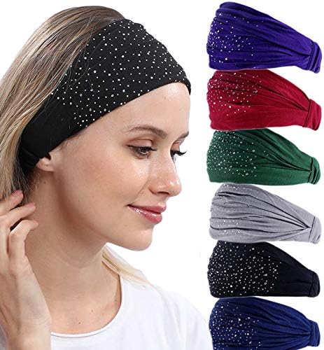 DINPREYRhinestone Bandeau Headbands Cloth Stretchy Sport Headbands Wide Bandana Hairwraps Workout Dots Head bands Womens Yoga Rhinestone Head Wraps Solid Diamond Twisted Headband Head Wrap Makeup He