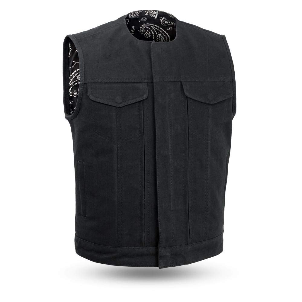 First Mfg CoFairfax V2 - Men's Motorcycle Biker Riding Black Canvas Vest