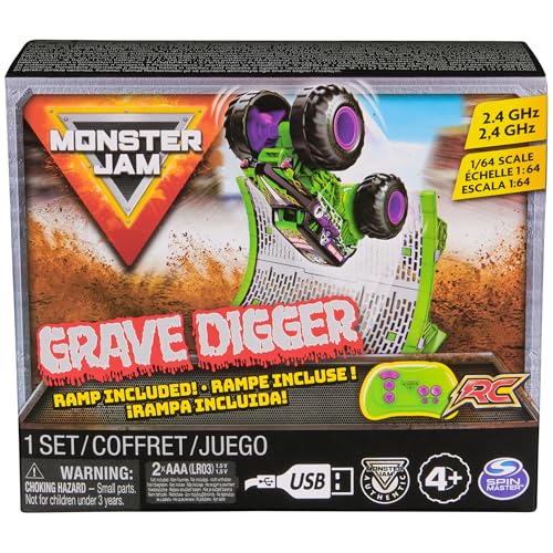 Image of Monster Jam Official Grave Digger RC Truck with Ramp, 1:64 Scale