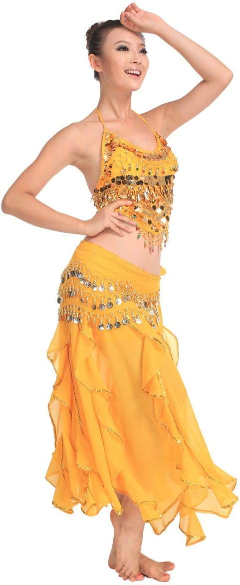 Bollywood asian indian arabian jasmine belly dance dress costume blue/red/yellow 2-piece halter top skirt fancy sexy women outfit