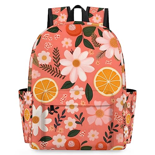 Orange Fruit Kids Backpack for Boys Girls Flower Pattern Preschool Toddler Backpack Kindergarten Nursery Bookbag Travel Children Lightweight School Bag