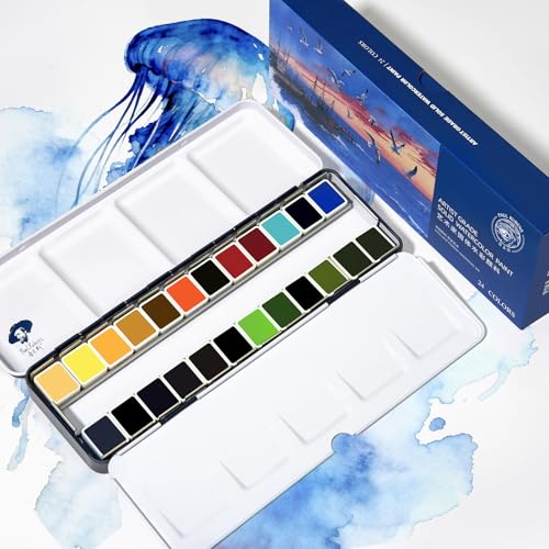 Paul Rubens Professional Watercolor Set - 24 Vibrant Ocean Colors for Seascape Painting Artist-Grade Travel Watercolor Paints in Portable Metal Tin Box Ideal for Artists Beginners & Students