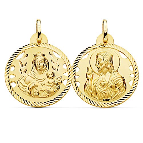 Medalla 18k Corazón de Jesús Virgen del Carmen