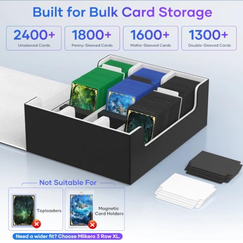 Image of Mlikero Trading Card Storage Box, Bulk Card Storage for 1800+ Sleeved Cards, PU Leather Magnetic Closure Card Organizer with 10 Dividers & 3 Foam Stoppers, Fit for MTG, TCG and Sports Cards