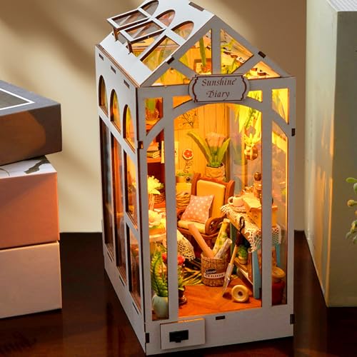 Kit maison miniature de livre bois premium serre lumineuse LED modélisme