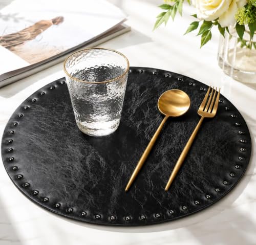 FAVE 2er Set Runde Schwarze Kunstleder Platzset, 35 cm – Ansicht 1