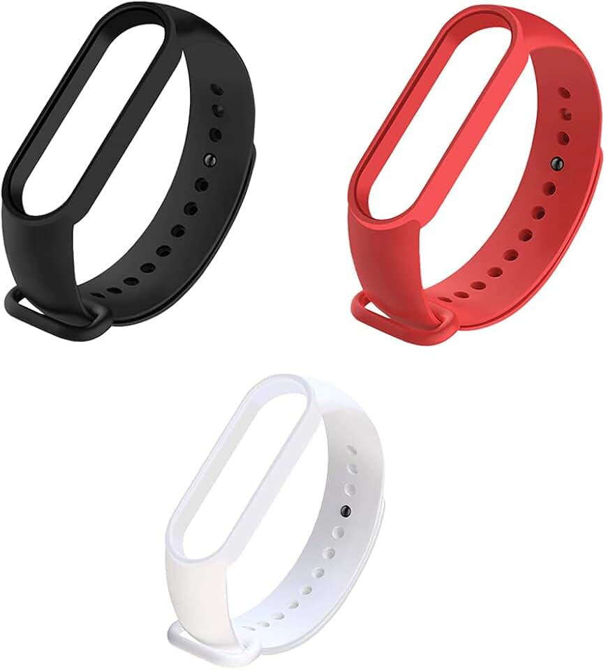 Kit 3 Pulseiras Extras Silicone Compatível Mi Band 6 (Preto/Vermelho/Branco) [Coronitas Acessorios]