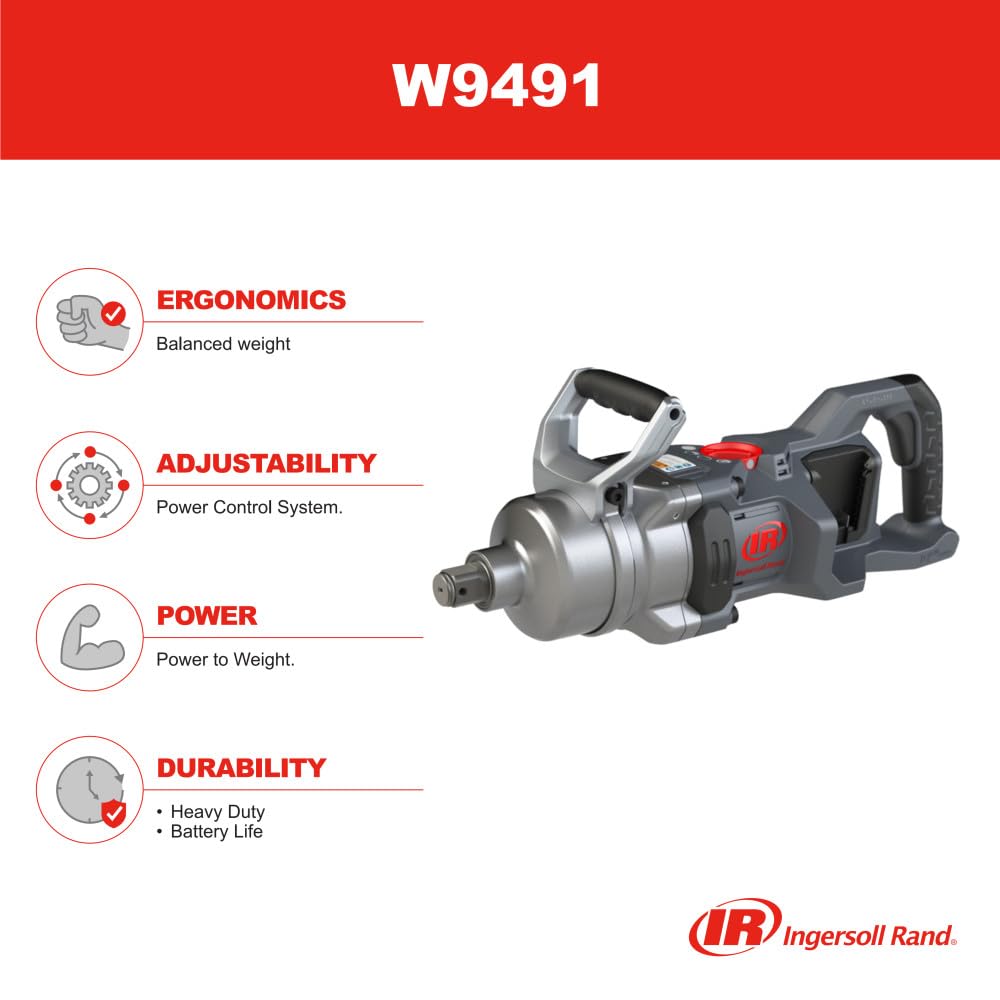 Ingersoll Rand Klucz Udarowy W9491-1" 20V Do Ciężkich Prac, Klucz Udarowy Do Dużych Obciążeń z Krótkim Wrzecionem, Akumulatorowy Klucz Udarowy, Wiertarka Udarowa, Elektronarzędzia