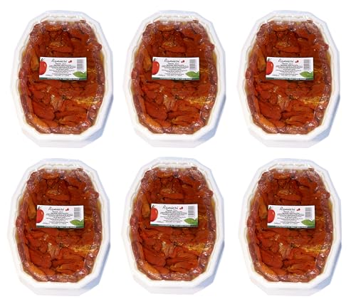 Tomate seco, a mitades, en aceite. Caja de 6 cubetas de 1 Kg.