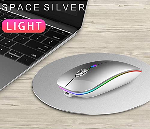 Uiosmuph Led Wireless Mouse, G12 Slim Rechargeable Silent Mouse, 2.4G Portable Optical Computer Mice With Usb Receiver And Type C Adapter (Silver) #TOP6