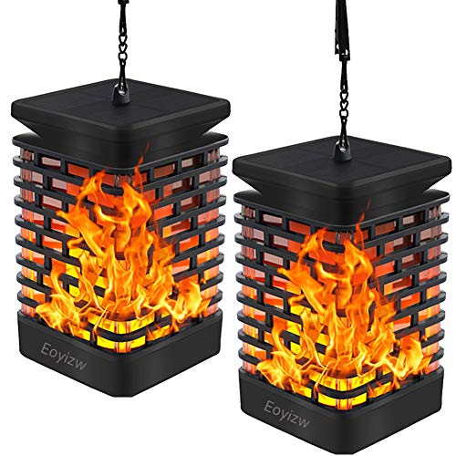EOYIZW 2 Pack Solar Lantern Outdoor Hanging Solar Lights, 99 LEDs Flickering Flame