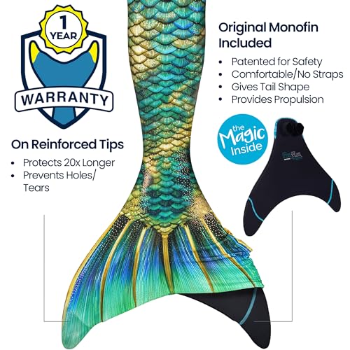 image for Fin Fun Atlantis - Mermaid Tail w/ Reinforced Tips & Monofin | 3D Side