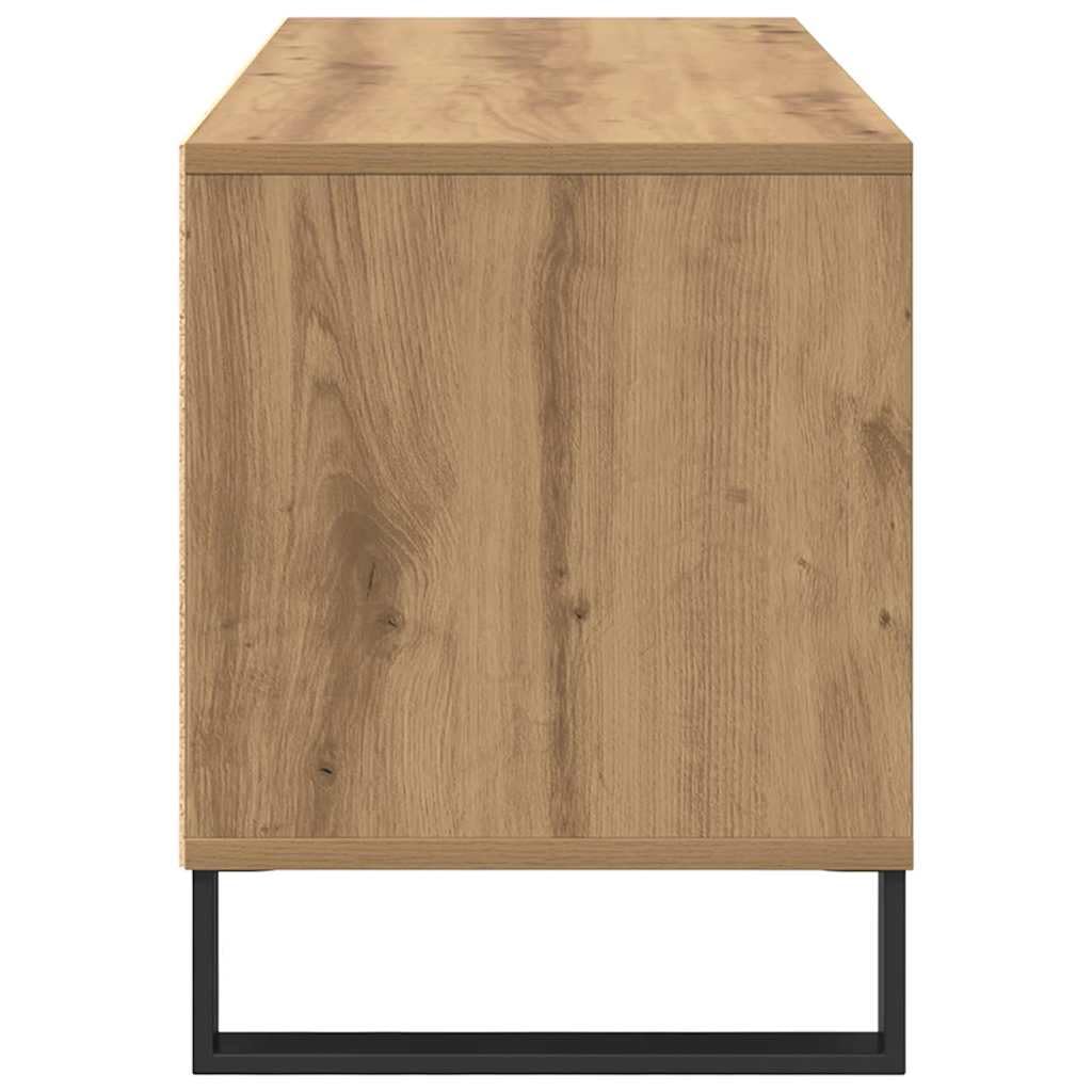 39-Inch Engineered Wood TV Stand with Drawer, Artisan Oak | Measures 39.4 x 13.6 x 17.5 inches, featuring open storage compartments for consoles and media devices in the living room.