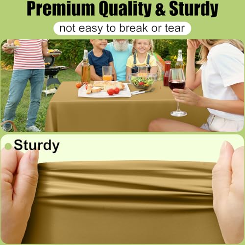 Image of Smiry Disposable Table Cloth 3 Pack, 54 x 108 Inch Waterproof Plastic Tablecloth, Decorative Rectangle Table Covers for Party, Birthday, Picnic, Gold