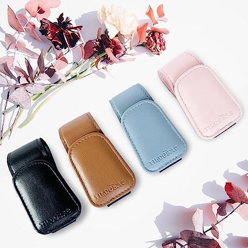 Image of TILDOSAC 2 Pack Sunglasses Holder for Car Visor, Leather Magnetic Sunglass Holder for Car with Clip (Blue+Pink)