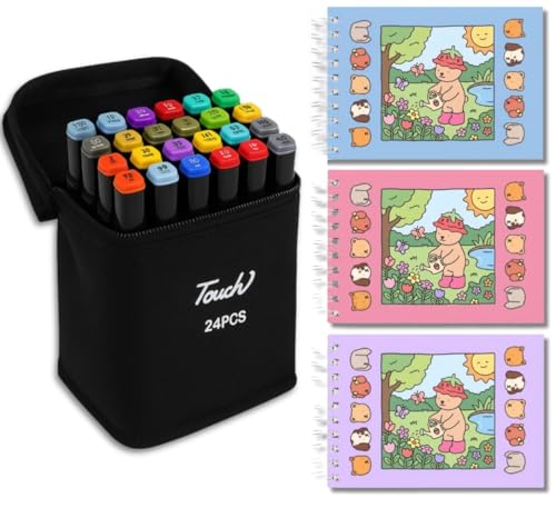 Kit Livro De Colorir + Canetinhas Touch 24 Cores Ponta Dupla