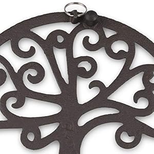 GASARÉ, Cast Iron Trivet for Hot Dishes, Pots, and Pans, Metal Trivet, Tree of Life Design, Rubber Feet Caps, Ring Hanger, 8 Inches, Brown, 1 Unit GASARE Cast Iron Trivet for Hot Dishes Pots and Pans Metal Trivet Tree of Life Design Rubber Feet Caps Ring Hanger 8 Inches Brown 1 Unit
