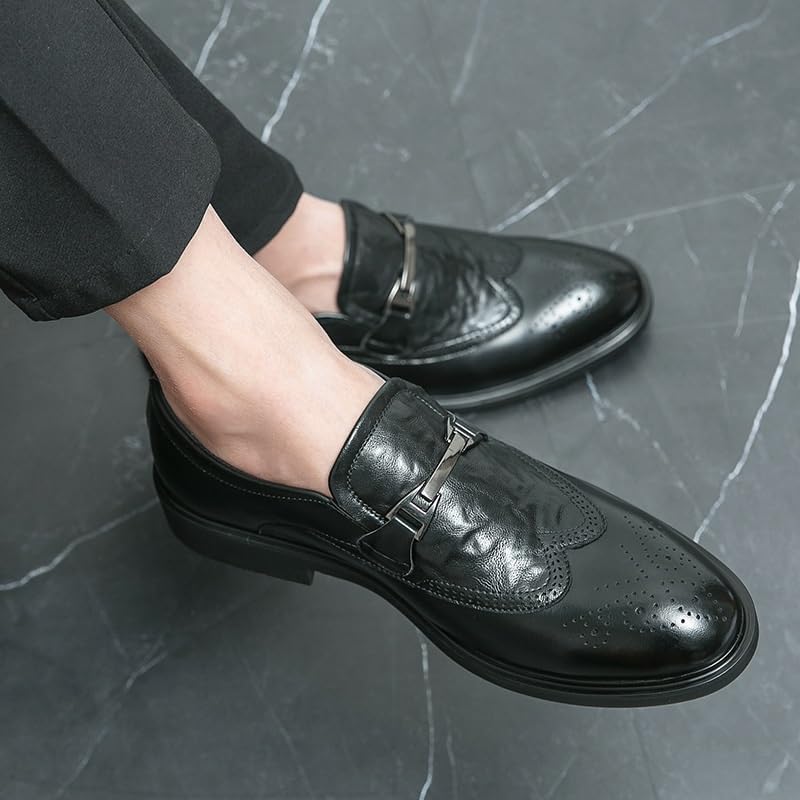 Men Luxury Oxford Dress Shoes Formal Leather Slip On Round Toe Non Slip Block Heel Wedding Party Prom Business Casual Comfortable3