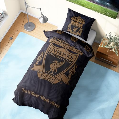 Get Trend Liverpool FC Single Duvet Cover Set Reversible Football-Themed Bedding Set with Pillowcase Ultra Soft Durable Duvet Quilt Cover (Black Liverpool Single)