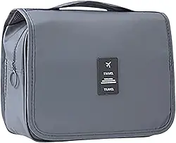 Bolsa Necessaire Maquiagem Cosméticos Feminina Viagem Com Divisória e Cabide para Pendurar Organizador de Maquiagem Muito Espaço para Maquiagem Shampoo Perfumes Higiene Pessoal (Cinza)