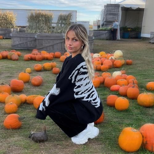 Aelfric Eden Skeleton Pattern Sweater Oversized Sweater Long Sleeve Knitted Sweater Unisex Halloween Pullover Clothes3