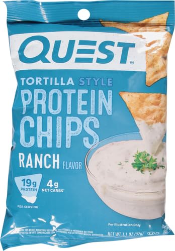 Image of Quest Nutrition Protein Tortilla Chips, Ranch, 19g Protein, 4g Net Carbs, 140 Calories, Low Carb, Gluten Free, Soy Free, Potato Free, Baked, 1.2oz Bag, Single Sample