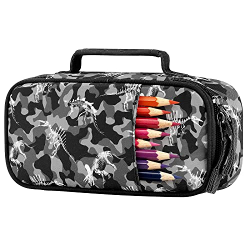 Image of Choco Mocha Dinosaur Pencil Case for Boys, Soft Pencil Case Kids Pencils Pouch for Kindergarten Boys, Gray