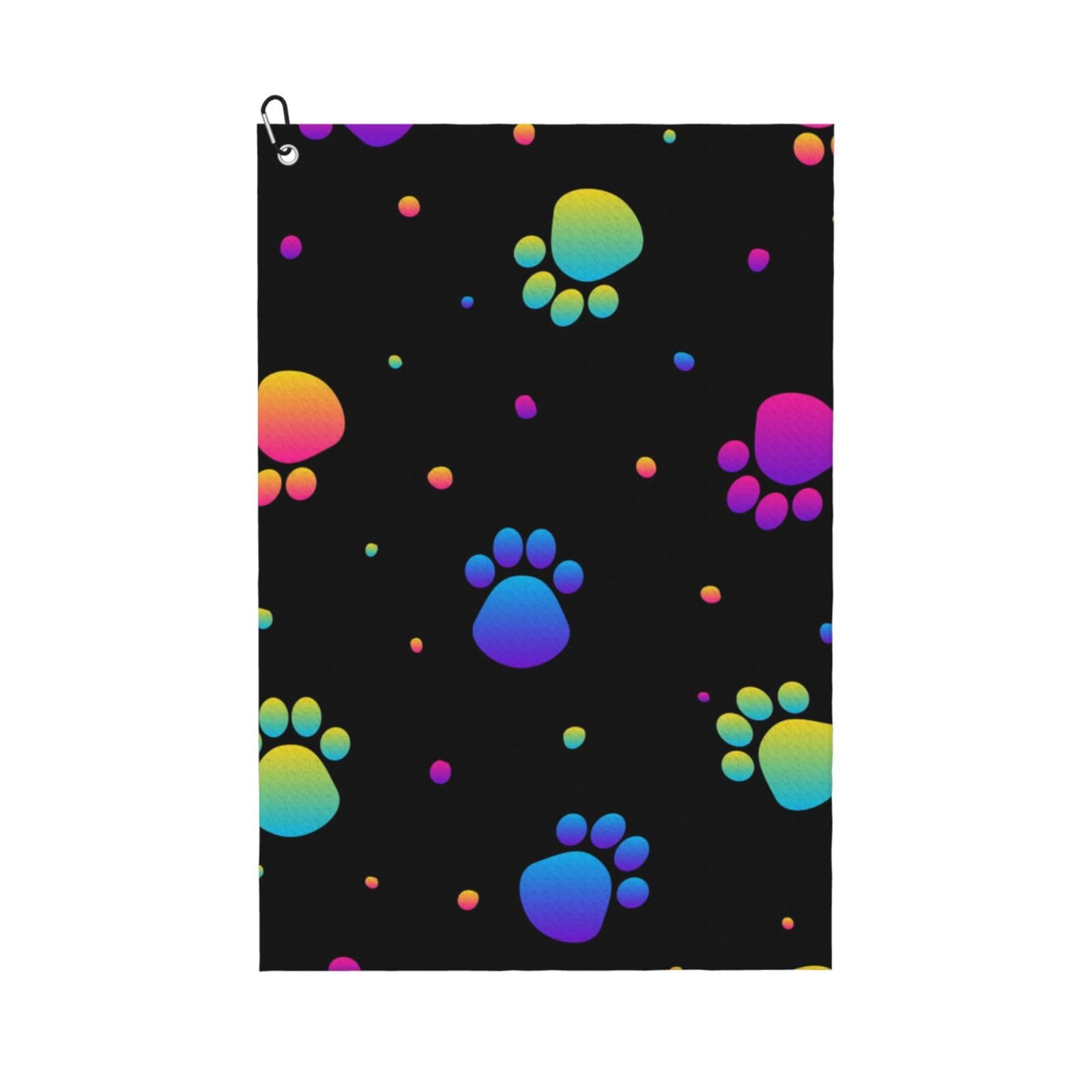 Hnnkloy Rainbow Paw Footprint Animal Pattern, 16x24 in Portable Waffle Golf Towels with Carabiner Clip for Golf Bag
