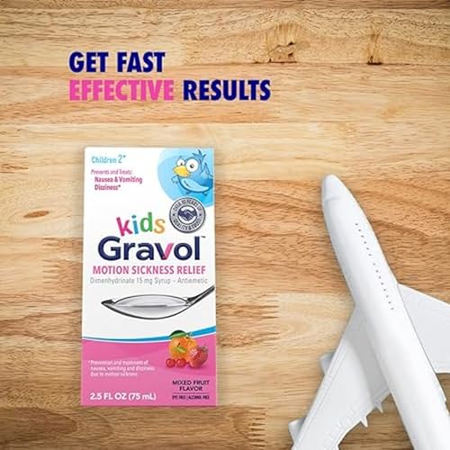 Image of Gravol Kids Liquid for Motion Sickness Relief and Nausea Prevention, 2.5 fl oz (75 ml) (Pack of 2)