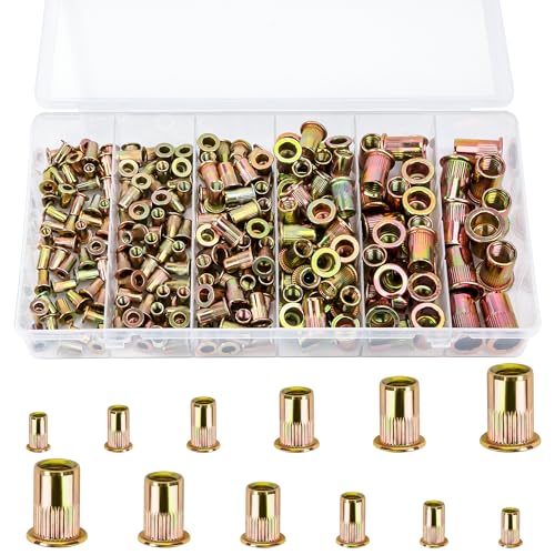 220 Tuercas de Remache, Acero al Carbono Redondas, Cabeza Plana con Rosca de Inserción, Rosca Interior Rivet, Tuercas de Remache Galvanizadas