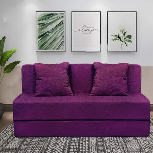 Image of Aart Store | 5x6, Purple Color,Two- Seater Space Saving Foldable Sofa /Bed with Removable Washable Fabric Cover
