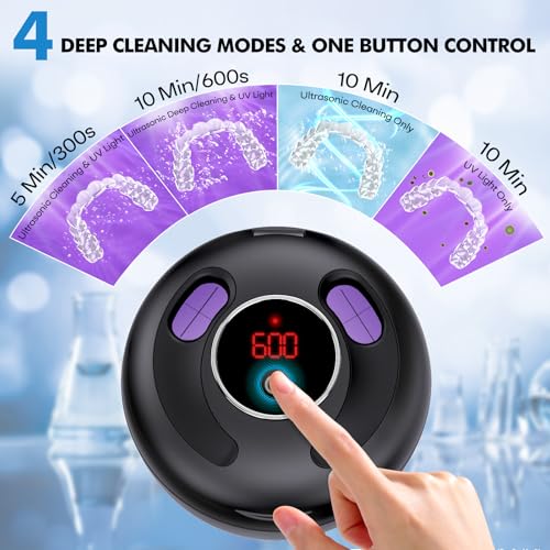 Upgraded Ultrasonic Retainer Cleaner Machine, 45kHz Ultrasonic Dentures Cleaner for Night Guards, Braces, Aligner, Toothbrush, Jewelry and More, 200ML Capacity, Black1