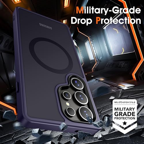 Image of Oterkin Magnetic Samsung Galaxy S23 Ultra Case, Dark Purple | Matte, Compatible with MagSafe, Frosted Translucent, Shockproof Anti-Scratch Slim Fit, Military Grade Protection