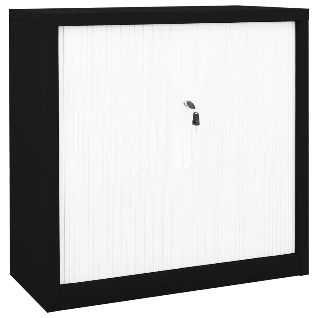 Armadio indipendente da ufficio, in metallo, per aziende, ufficio, scuola, con porta scorrevole, in acciaio 90 x 40 x 90 cm, colore: nero e bianco