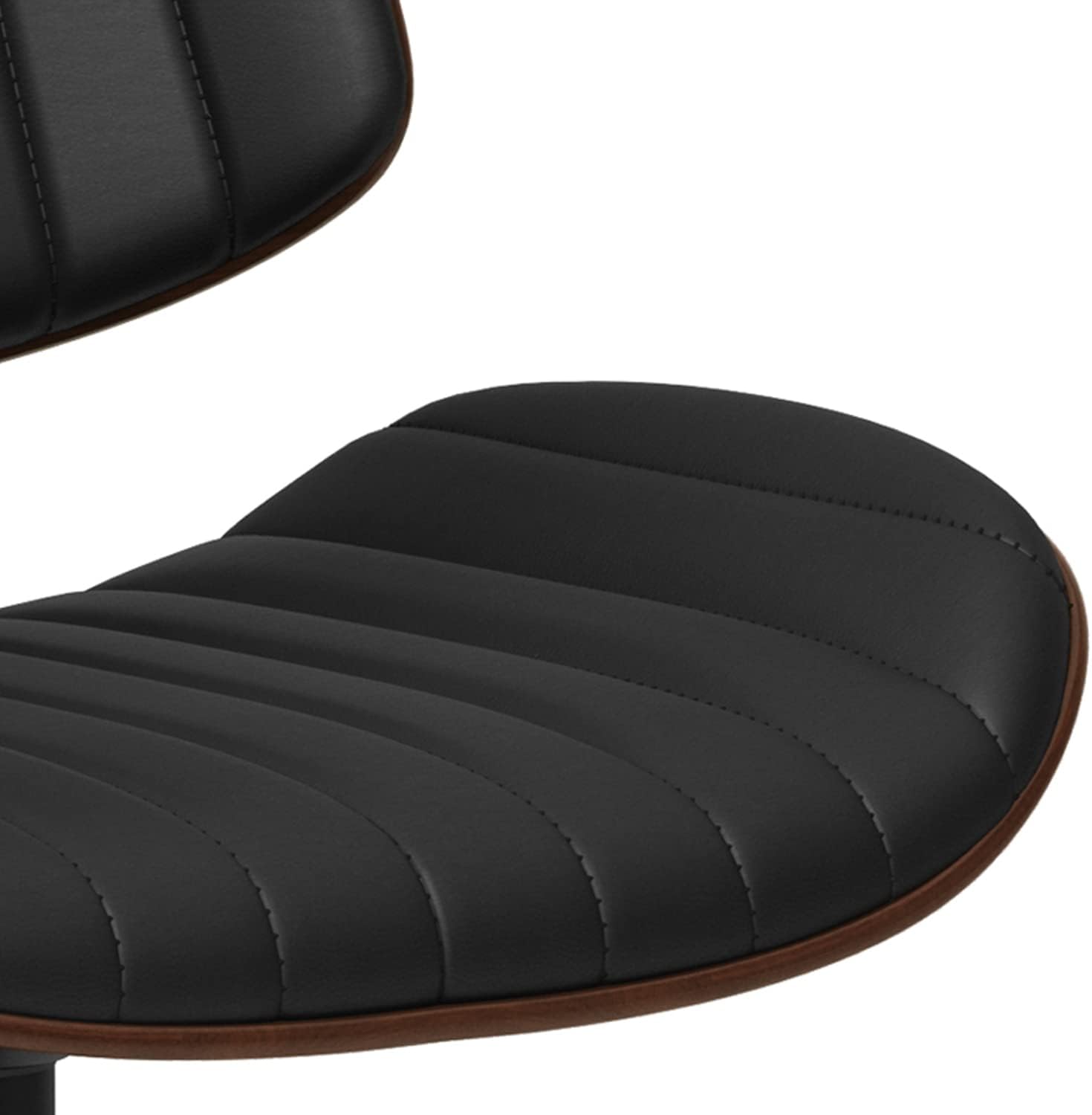 SIMPLIHOME Novak Adjustable Swivel Bar Stool - 33 inch Seat Height Upholstered Metal Chair in Black Vegan Faux Leather, Mid Century Seating for Kitchen or Bar with Curved Bentwood Back