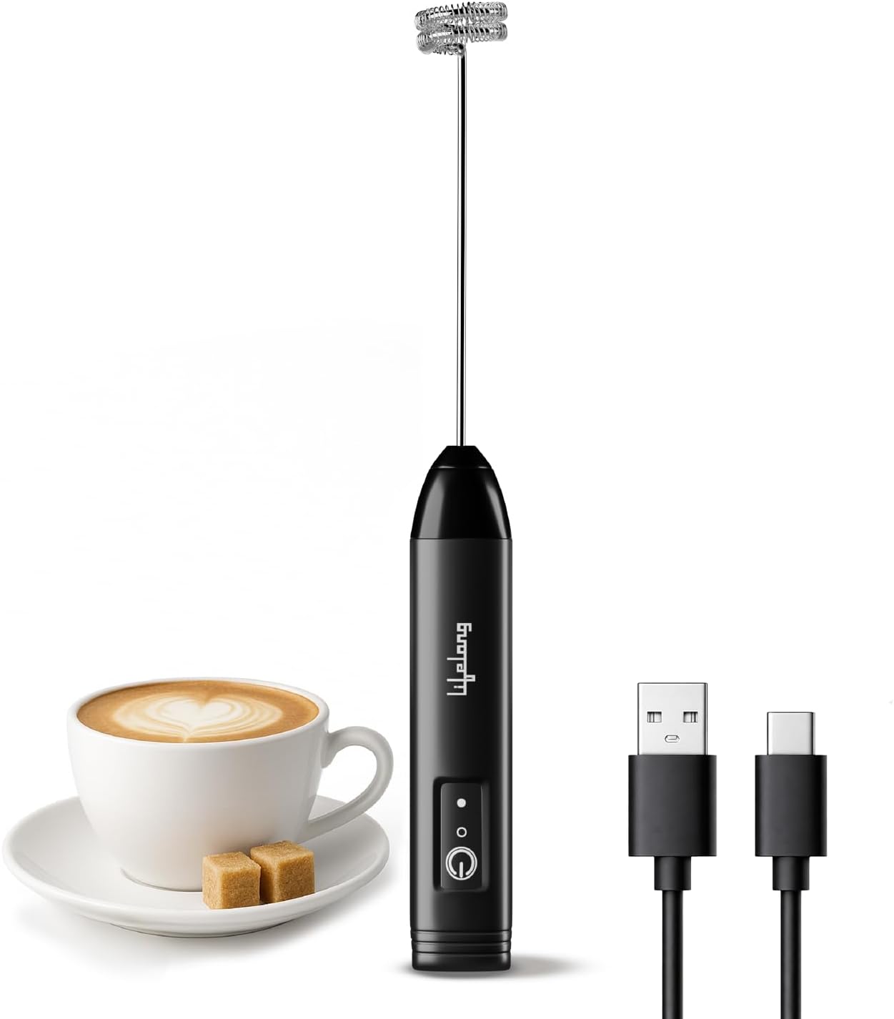 Lifelong Rechargeable Milk Frother and Beater with USB Type-C | Double Spring Whisk Handheld Foam Maker for Coffee, Latte, Cappuccino | 3 Speed Settings | Froths Milk in 20 Seconds |Café-Style at Home