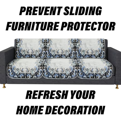 Image of Kuber Industries Sofa Cover | Velvet 3 Seater Sofa Slip Cover Set | Blue Digital Flower Sofa Cover | Sofa Slipcover Set | Sofa Cover for Living Room | Gray