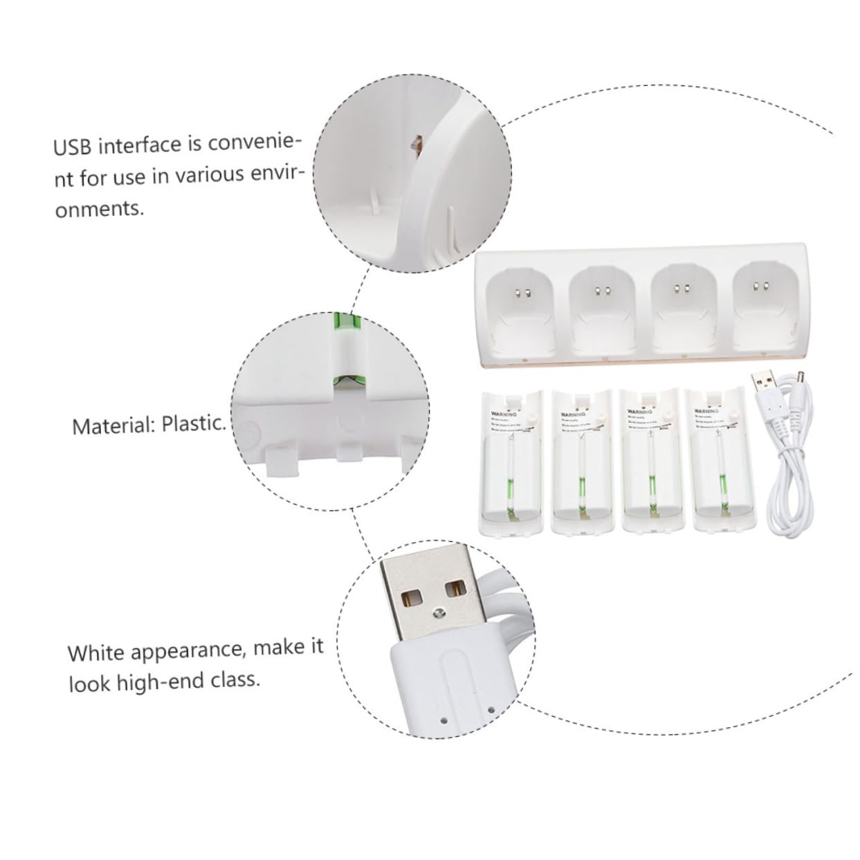 Caricatore Batterie Ricaricabili Bianco a 4 Slot, Set 1 | Adattatore Batteria in Plastica, Ricarica Simultanea di Pile, Stile di Fascia Alta