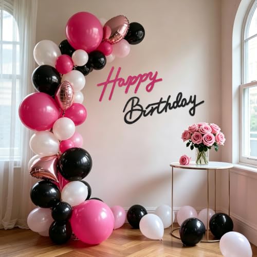 Image of TONIFUL Happy Birthday Sign for Backdrop - Glitter Black Rose Red Felt Banner - Includes Dot Glue - Perfect for Birthday Party Backdrop,Wall Decr,Balloon Arch,Photo Background